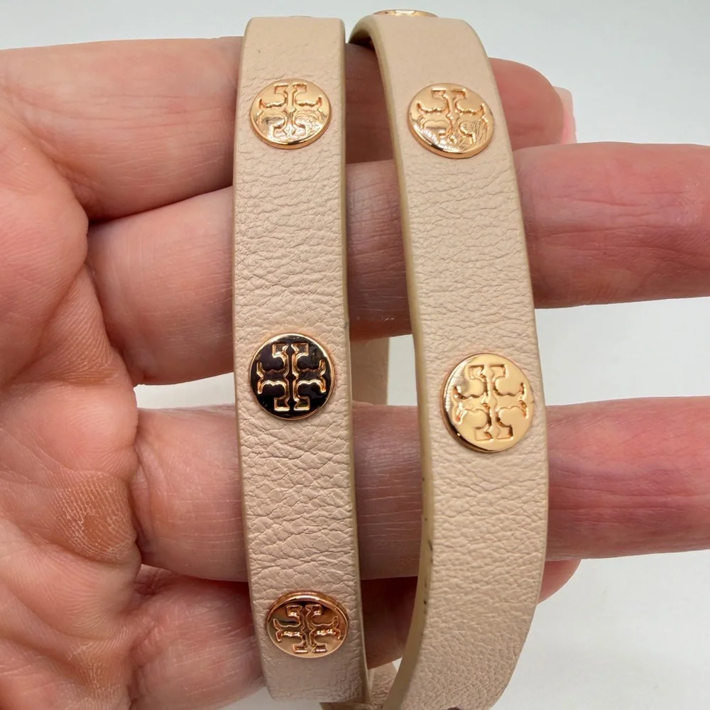 Tory Burch Double Wrap‎ Logo Bracelet in Pink leather and Rose Gold!